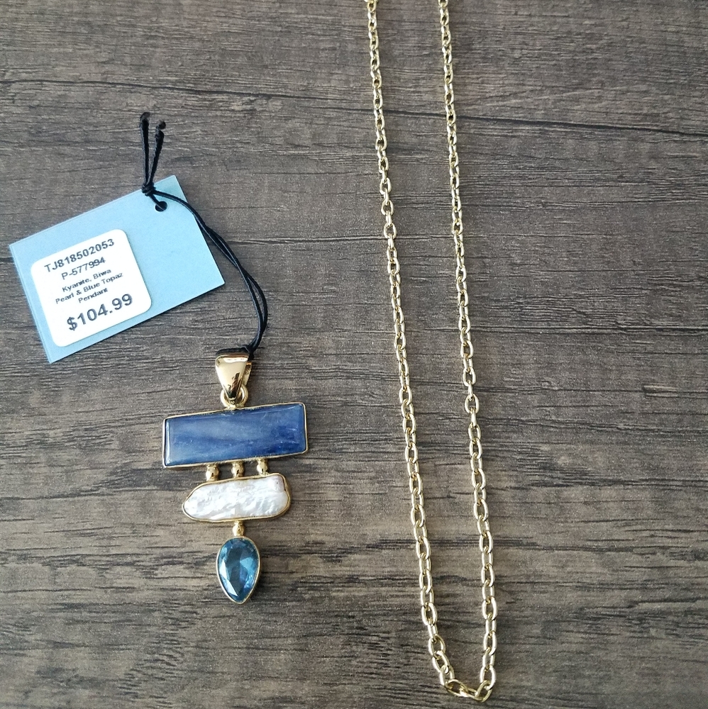 New Charles Albert kyanite Pearl & topaz pendant